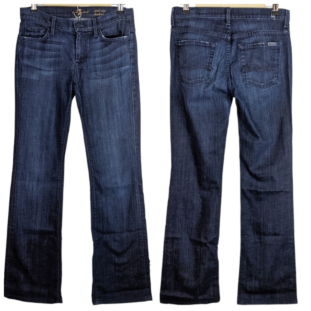 7 For All Mankind Mid Rise Bootcut Denim Jeans Dark Wash 5 Pocket Size 29
